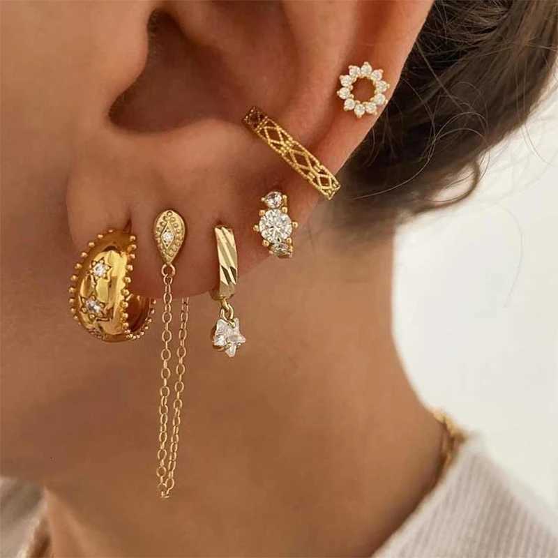 TIANDE Gold Color Charm Star Stud Earrings for Wen Exquisite Zircon Piercing Hoop Earrings 2023 Fashion Jewelry Wholes Y250714