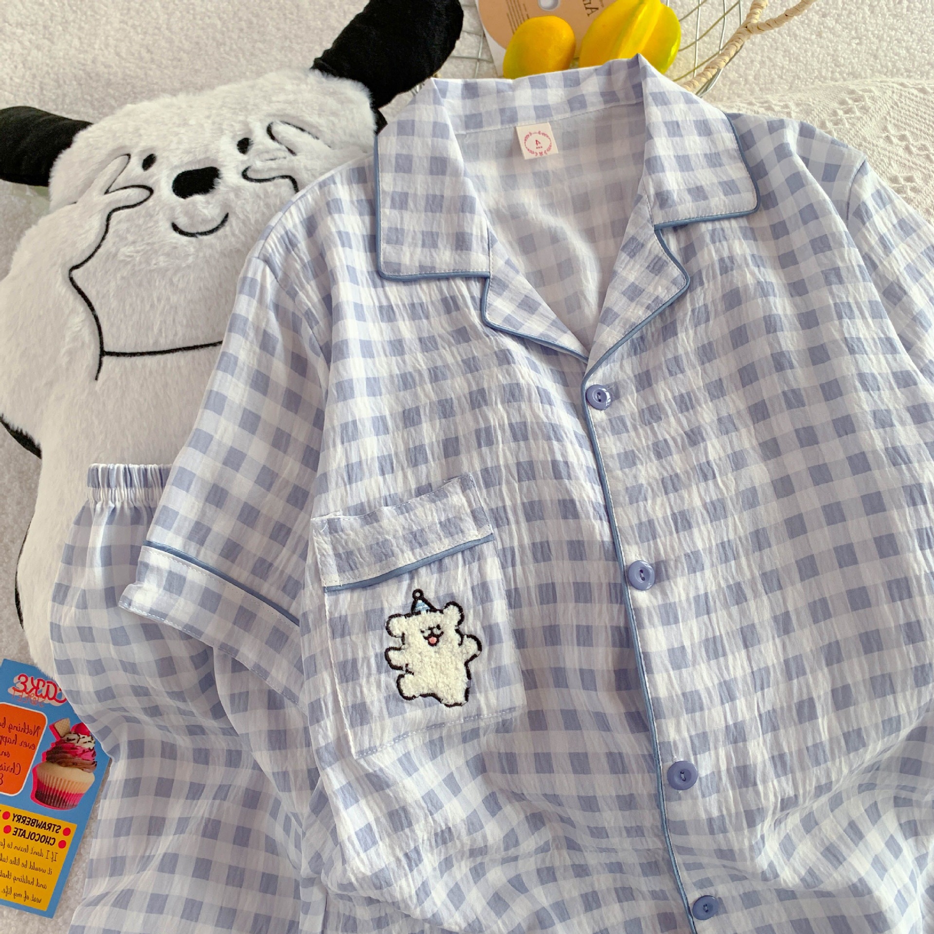 X201-Pajamas women summer two-piece cloud cotton thin spring and autumn short-sleeved shorts home clothes