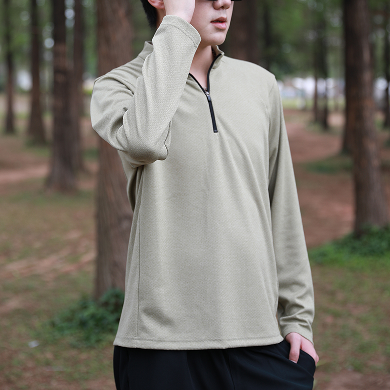 Quick-drying thin breathable solid color long-sleeved T-shirt autumn and winter sports training fitness long-sleeved semi-zipper collar warm running s