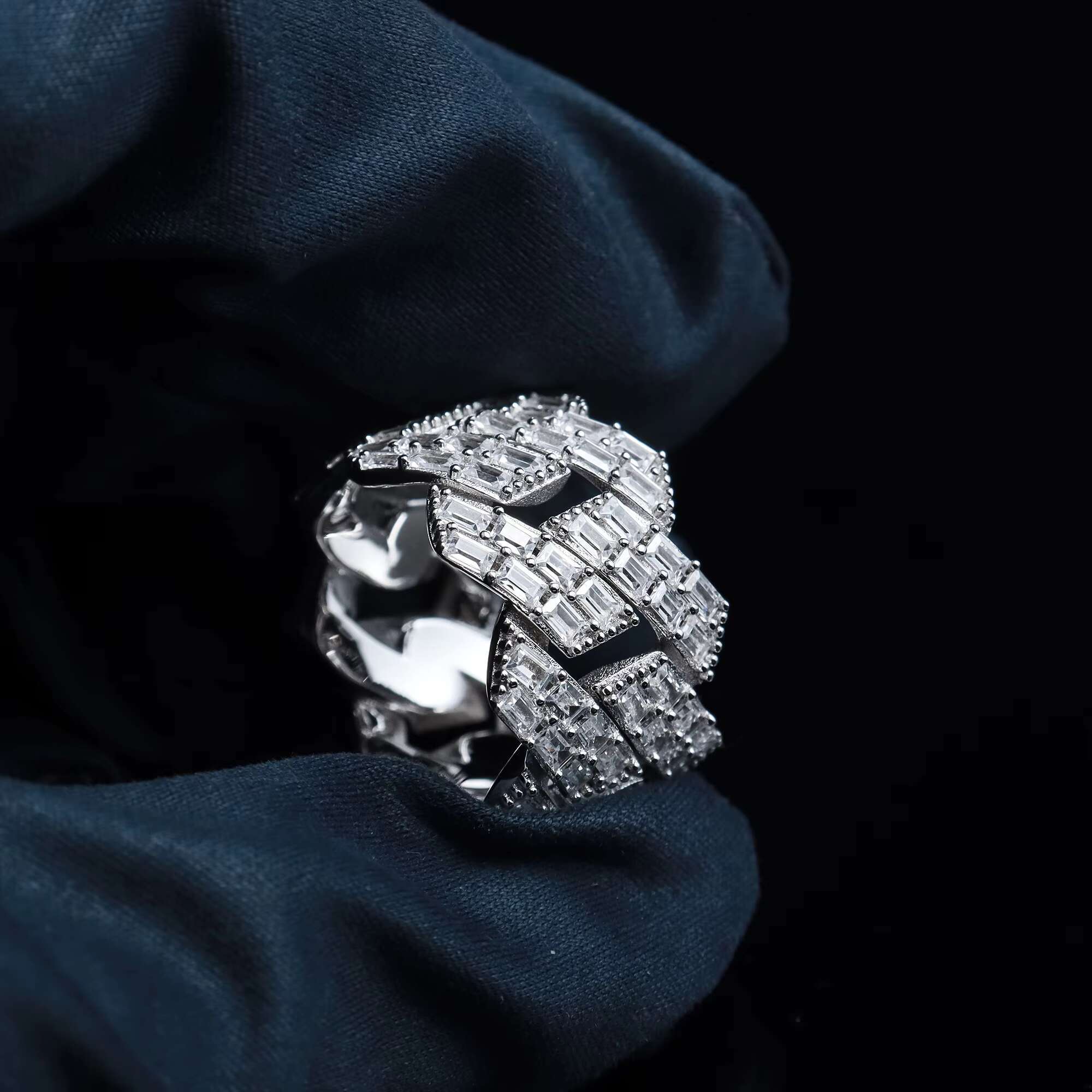 Bulk Sales New Style 925 Silver 2 Row Vvs1 D Color Moissanite Hip Hop Bling Jewelry Rings With Gra Certified