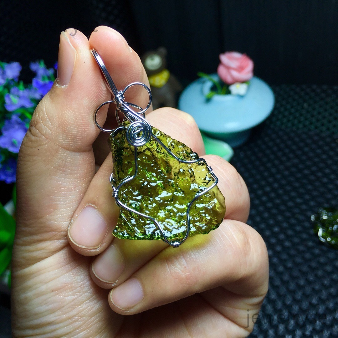 Czech Meteorite Green Glass Meteorite Pendant Raw Stone Mens and Womens Pendant Natural Stone Handmade Crystal