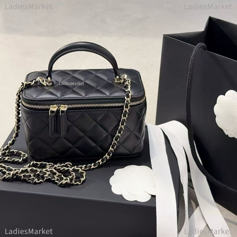 Top Quality Vanity Bag Designer Bag Lady Bag Women's Shoulder Bag Cowhide Genuine Leather Top Handbag Metal Chain Zipper Mini Box Bag Crossbody Bag Vanity Case Bag