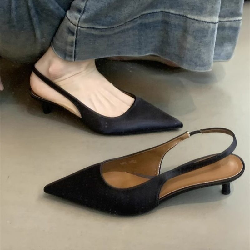 Sandals Shoes Female 2025 Plus Size Slingbacks Women's High Heels Summer Dress Pumps Women Pointed Toe Thin Heel Slip On