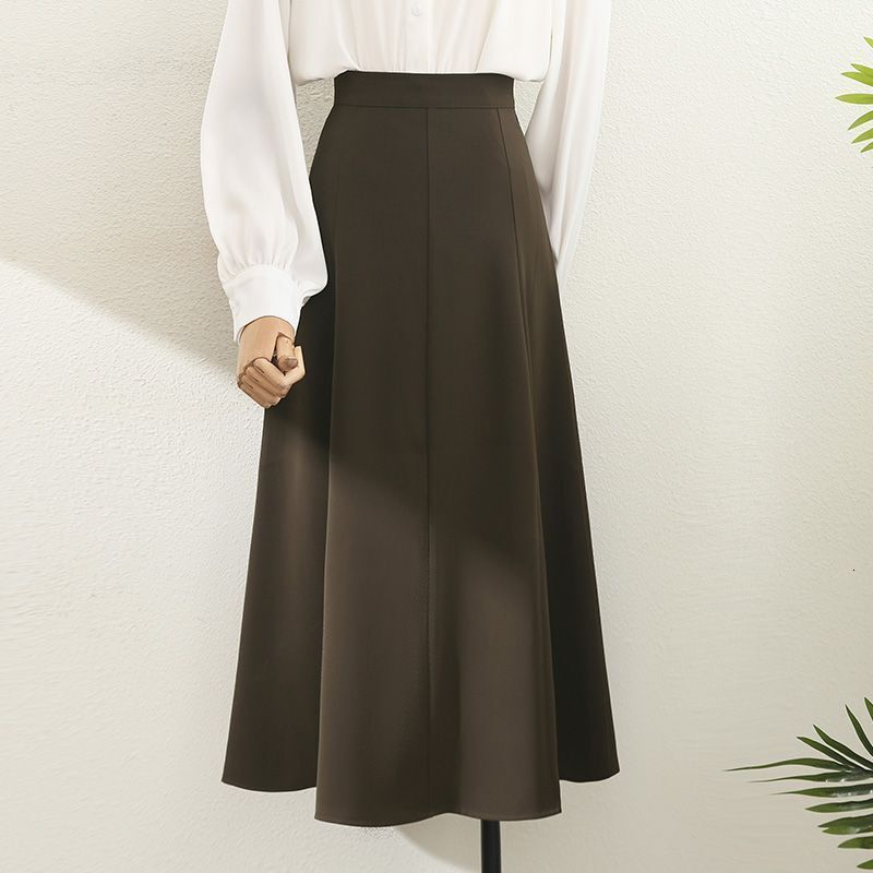 New women's half skirt, Korean style simple high waisted pleated suit skirt, women's four season loose and elegant mid length A-line flared 