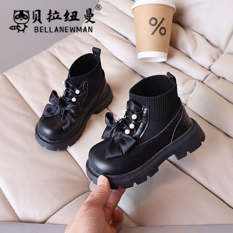 Girls' Bowknot Sock Princess 2024 Autumn New Korean Style Children's Fashion Short Boots for Older Kids