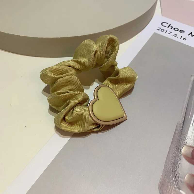 Shiny Heart-shaped Silk Hair Ties Ponytail Holders Hair Accessories Heart Shape Pearl Chiffon Bow Elastic Hair Band Wholesale W250714D