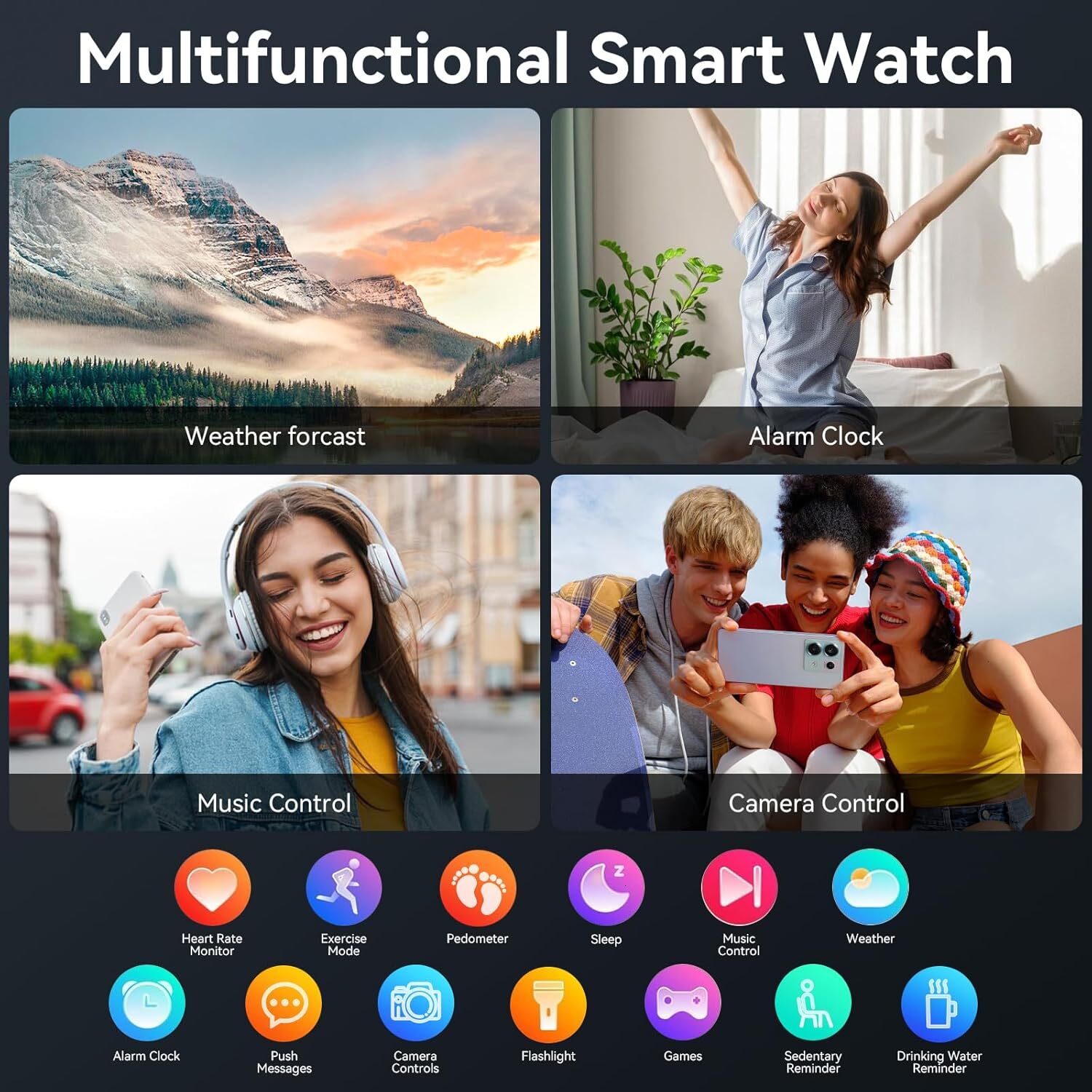 Men and Women Smart Watch, 1000 mAh 100-Day Battery Life, 1.8inch Tracker Bluetooth Call/Dial, 110+ Sports Modes, IP68 Waterproof, Heart Rate, 24/7 Sl