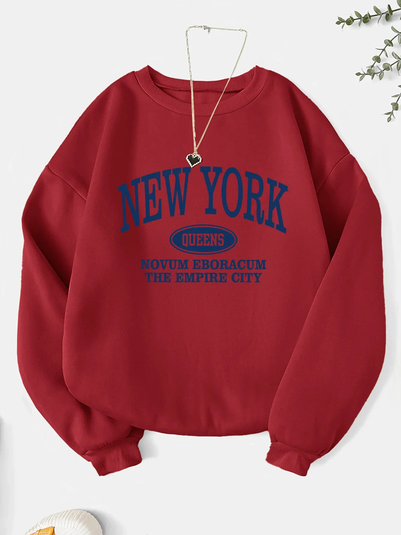 York Fashion Letter Print Sweatshirt Crew Neck Hooded Casual for Winter and Fall Women Clothing 250707