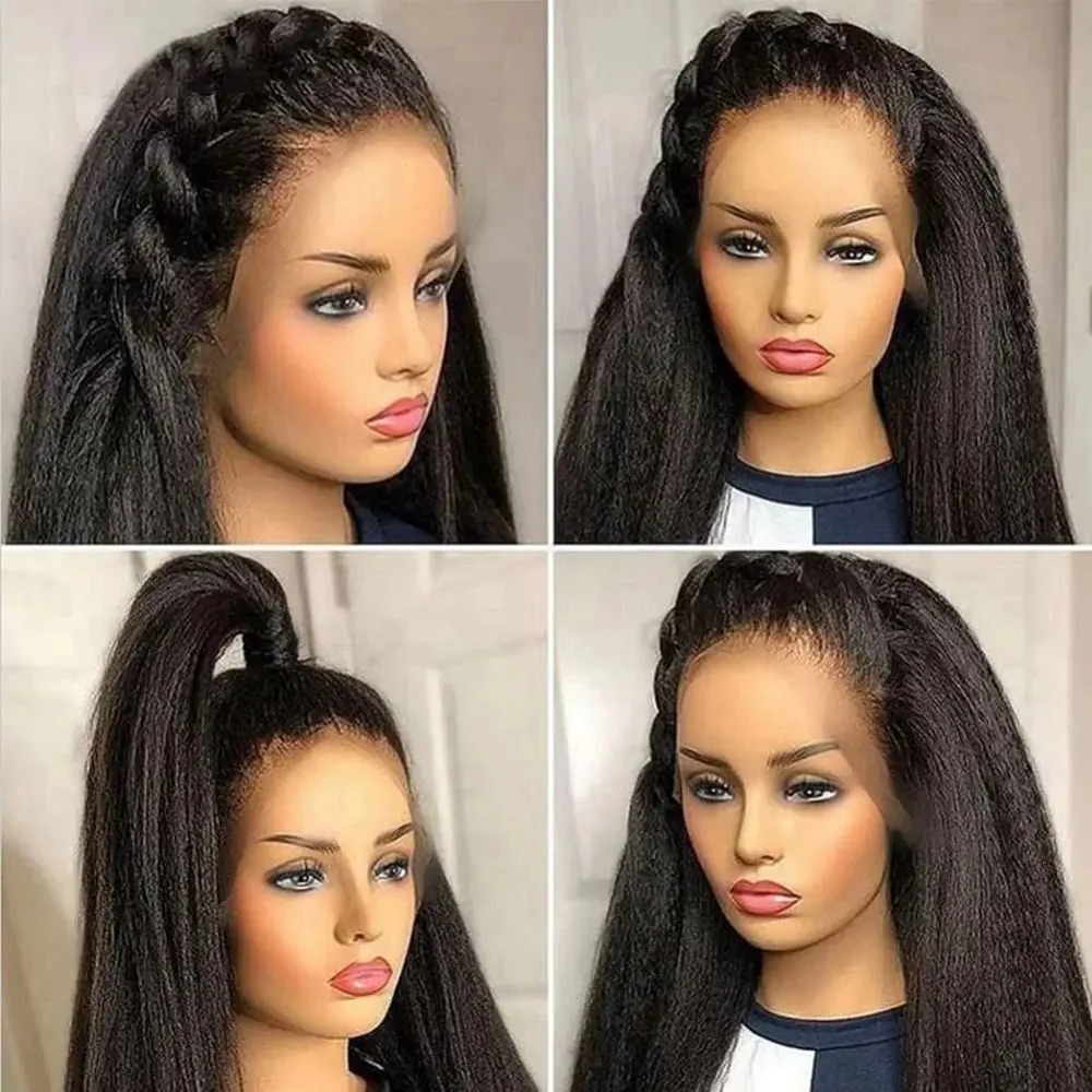 Kinky Straight Lace Front Wig Human Hair For Women 13x4 HD Transparent Lace Closure Wigs Yaki Straight Wigs Synthetic Wig