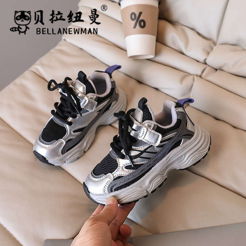 Boys' Mesh Lightweight Sneakers 2024 Autumn New Korean Style Girls' Fashion Dad Student Running Shoes