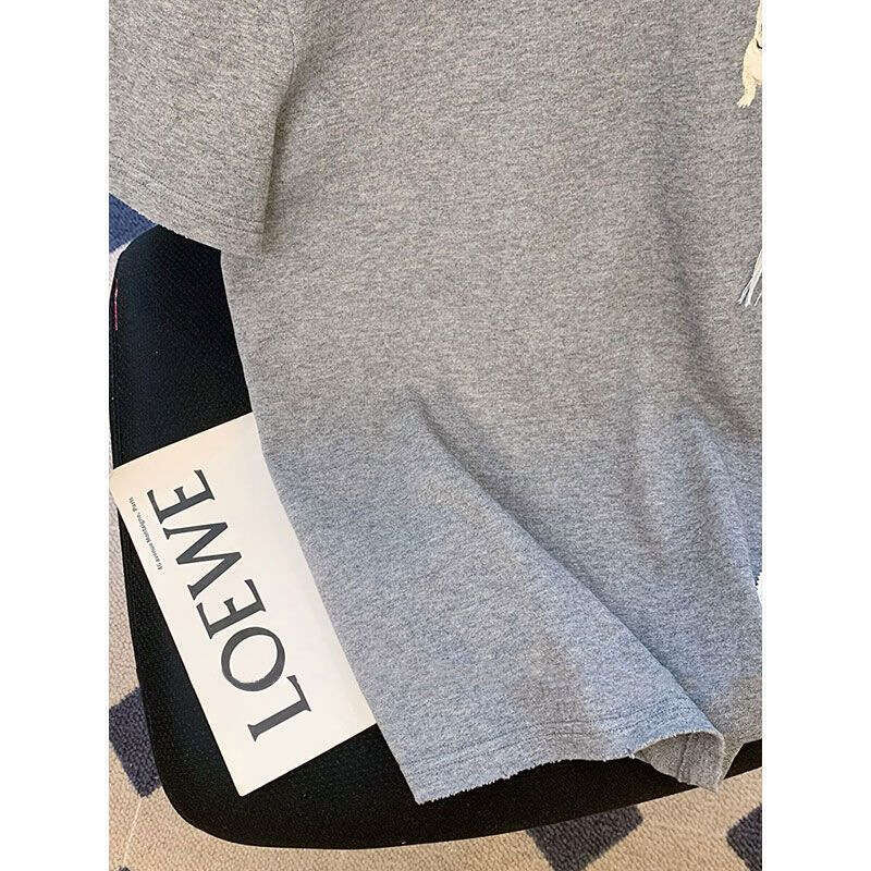 European Heavy Industry Rhinestone Gray Short Sleeve Pure Cotton T-Shirt For Women Summer New Loose Design Sense High-End Women's Clothing B5