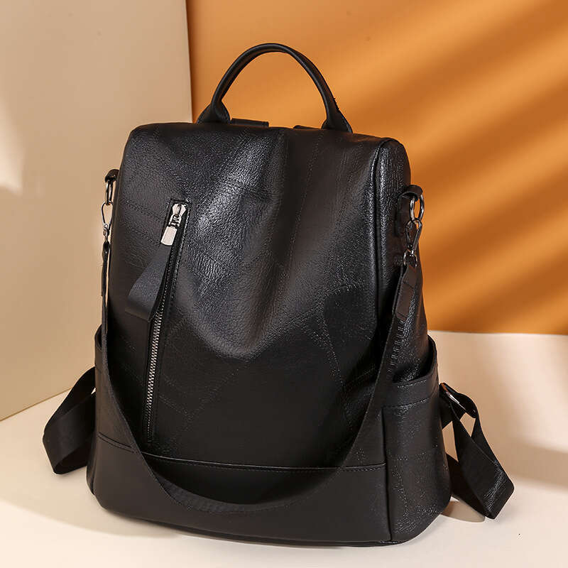 Backpack PU soft leather texture new women's bag large capacity casual splicing shoulder bag anti-theft travel backpack