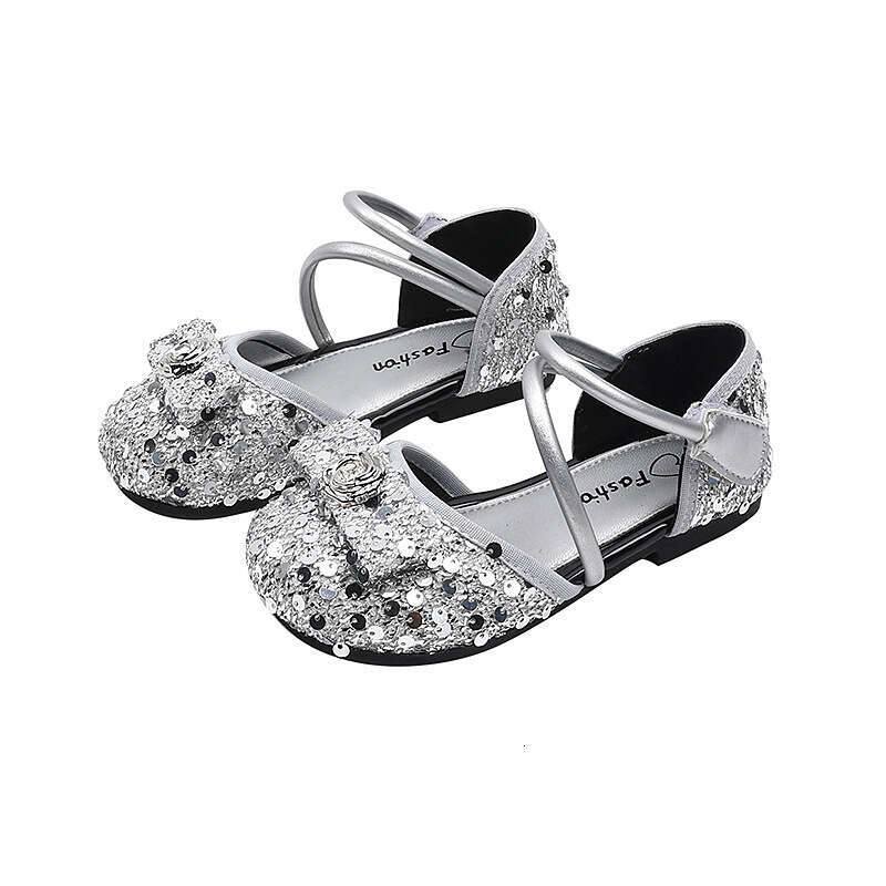 2025 Summer New Girls' Stylish Versatile Sequin Rhinestone Princess Style Little Leather Shoes Children's Closed-Toe Sandals