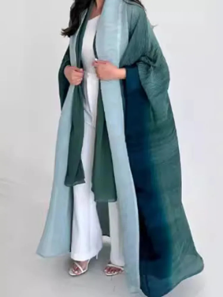 Fashion Gradient Pleated Many Colors Long Coat Women Belt Gathered Waist Loose Party Windbreaker Elegant Clothing 250708
