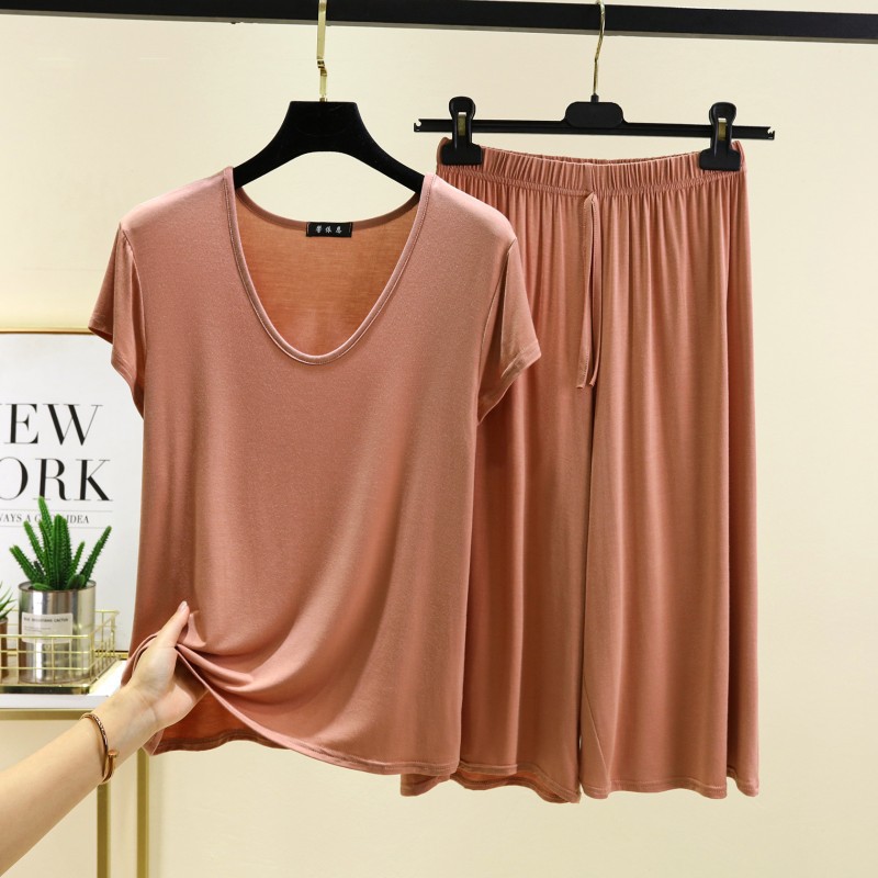 B970-Summer new pajamas women's modal short-sleeved cropped pants suit thin loose can be worn outside home clothes two-piece suit