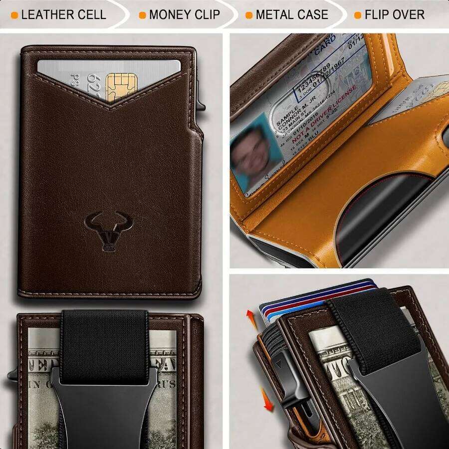 Men Gift BoxedSlim Front Pocket Wallet Money Clip Card Holder 3.8"x2.7" Popup Access
