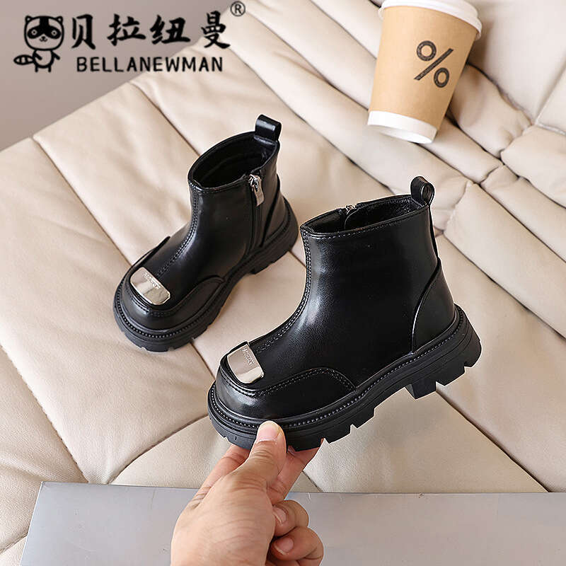 Children's British Style Martin 2024 Winter New Girls' Black Short Fashion Boots for Older Children