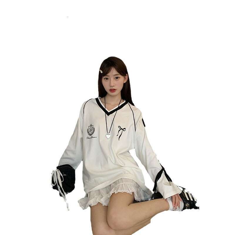 Autumn New American Style College Wind Three-Stripes Long Sleeve Sweatshirt For Women, Loose Casual Mid-Length Top B5 h7