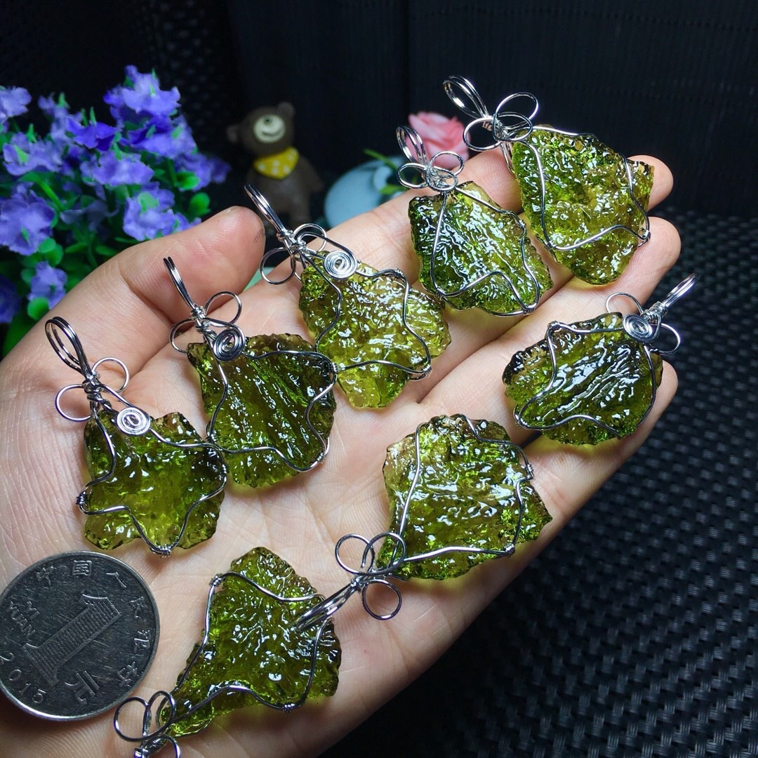 Czech Meteorite Green Glass Meteorite Pendant Raw Stone Mens and Womens Pendant Natural Stone Handmade Crystal