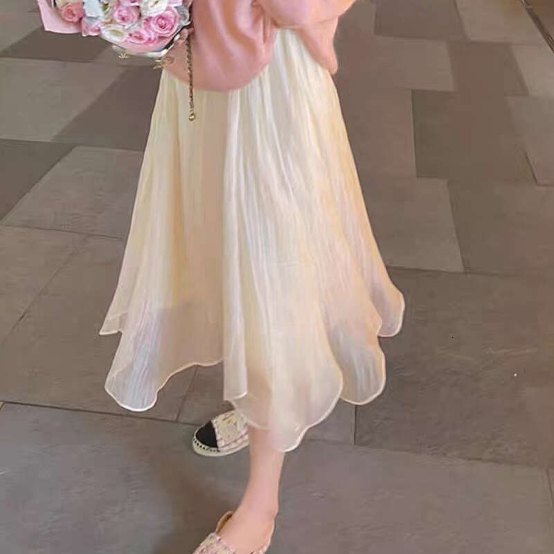 Gentle Mesh Half Women Summer Mid-Length Waist Slimming Flared Skirt Super Fairy Long B5