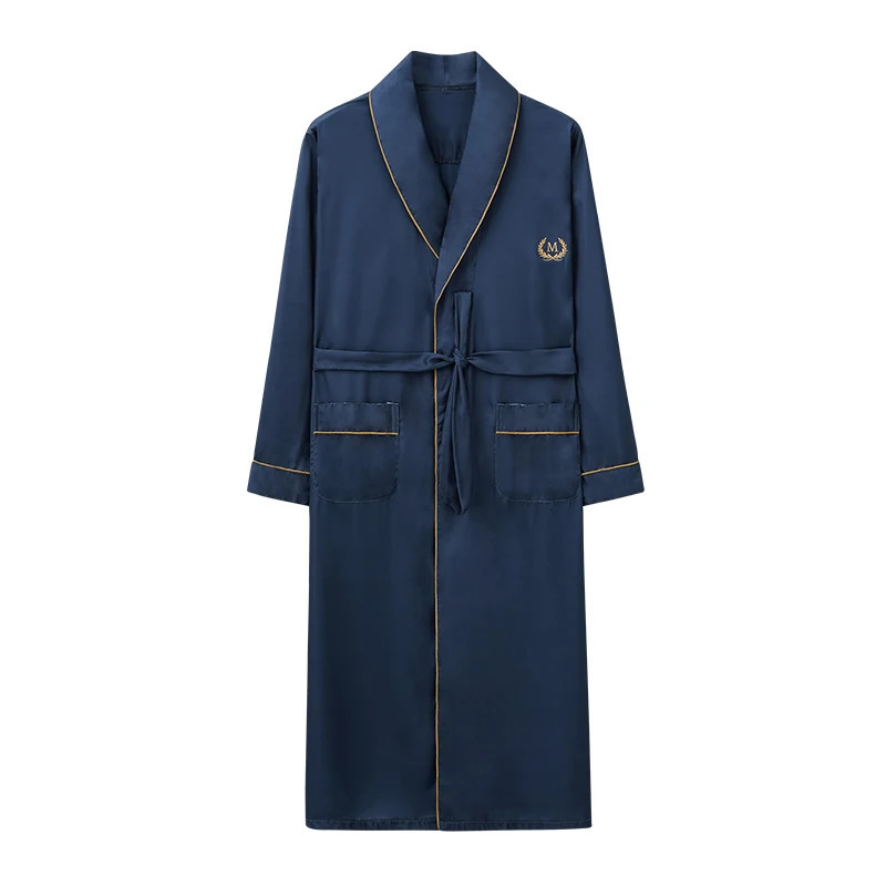 Solid Long Robe Men Autumn Long Sleeve Silk Satin Bathrobe Male V-neck Sexy Dressing Gown Mens Homewear Spring Spas Bath Robe 250710
