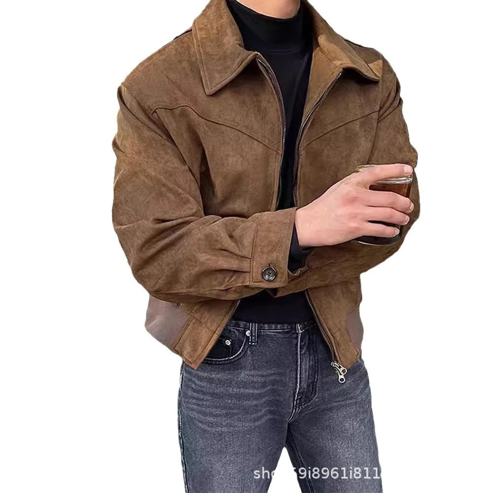 Men Jacket Single Breasted Coats Zipper Cardigan Spliced Long Sleeve Solid Outerwear High Street Loose Fit Pockets Button 250708