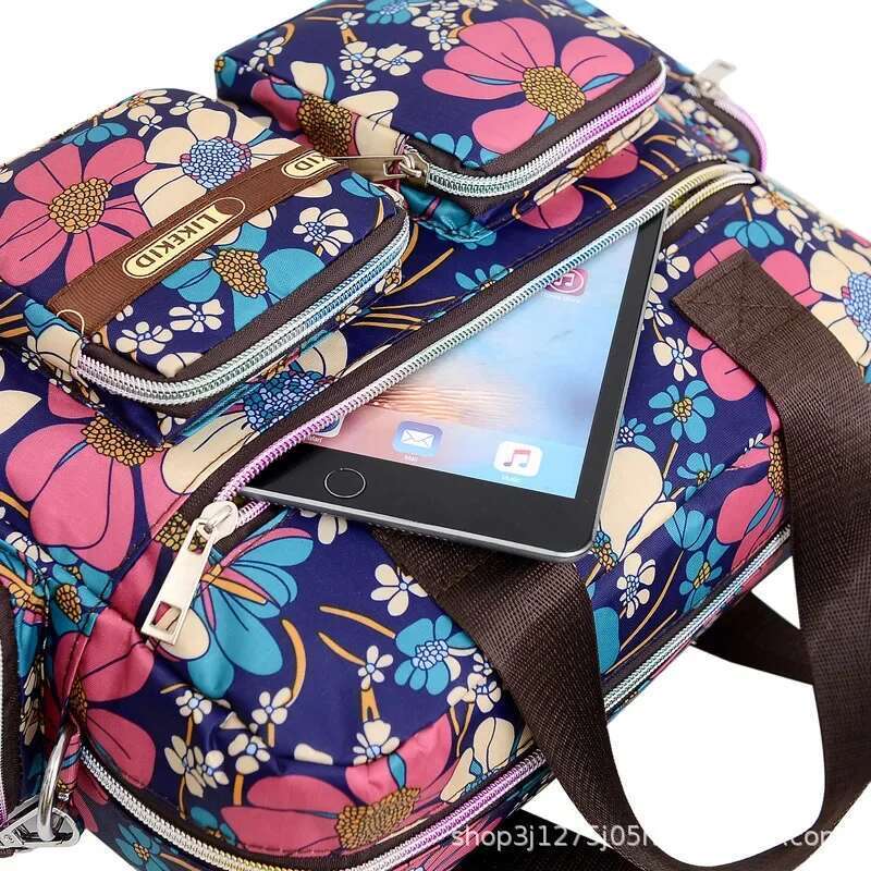 Women Handbag Casual Flower Print Large Capacity Shoulder Messenger Waterproof Tote Bag Multiple Patterns Picnic Backpack