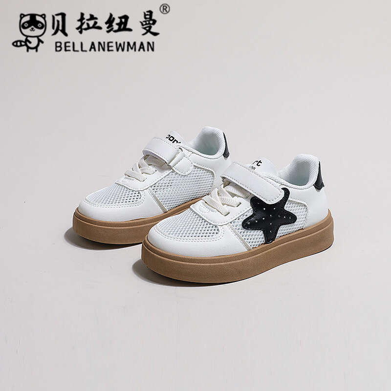 Bella Newman Girls Thick-Soled Single Mesh Sneakers 2024 Spring Summer New Boys Fashion Sports Children's White Shoes