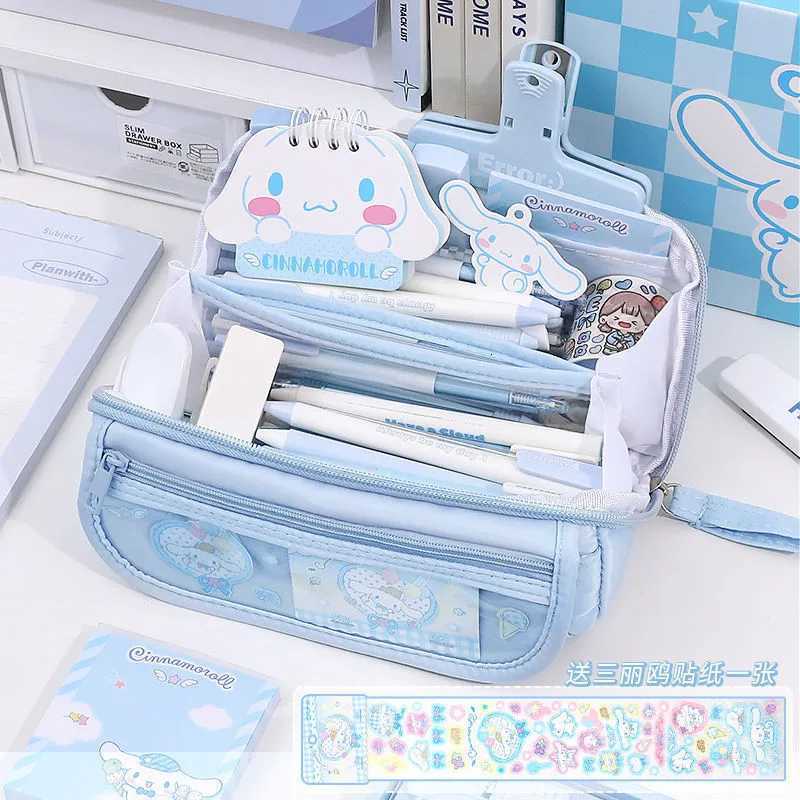 Sanrio Pencil Case Kawaii Cartoon Large Capacity Storage Double Layer Kuromi Cinnamoroll Melody for School Pencil Bag Students w250714