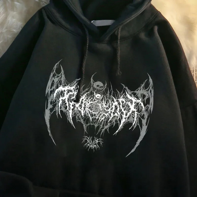Skull Graphic Printed Long Sleeve Men Hooded Womens Sweatshirt Gothic Top Black Punk Style Fashion Cool Girl Unisex Hoodie 250708