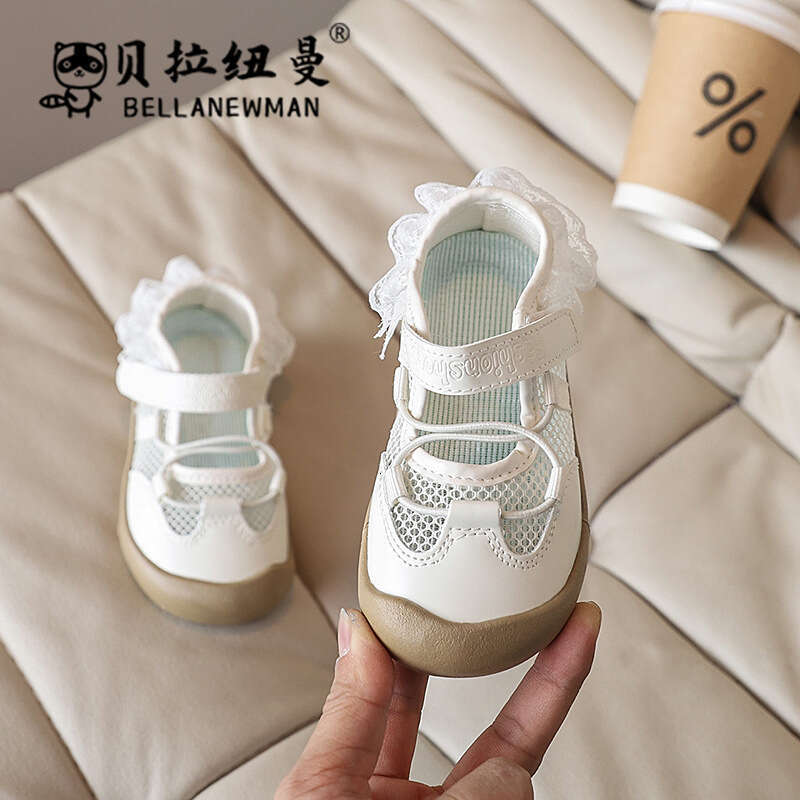 Children's 2025 Summer New Kids Sports Sandals Girls Lace Trim Single Mesh Shoes