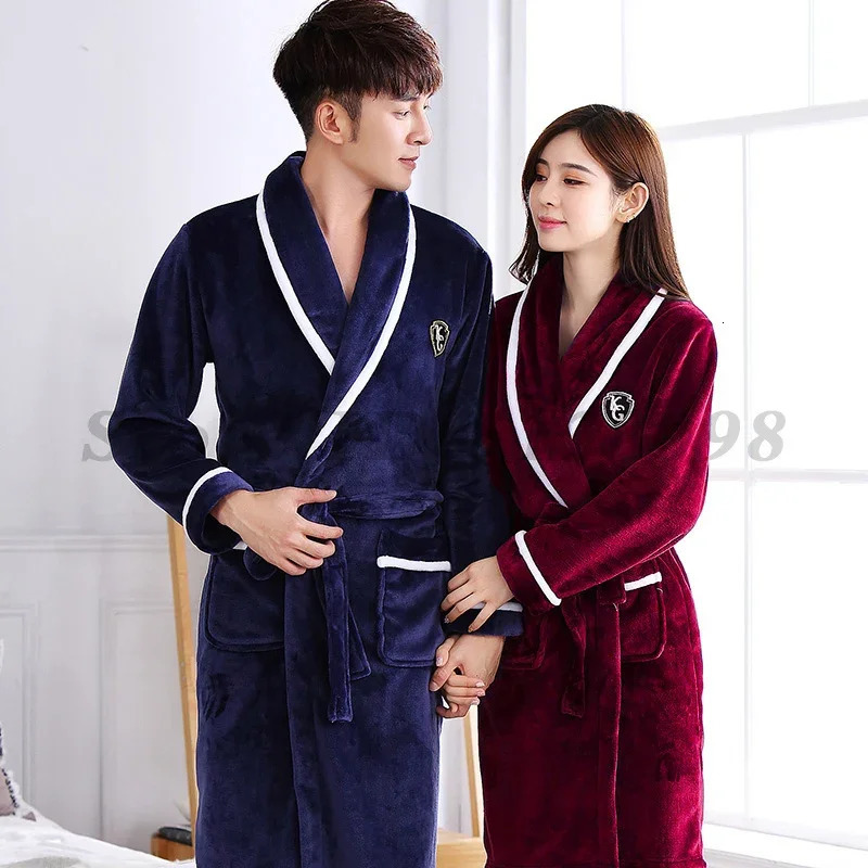 Winter Coral Fleece Sleepwear Couples Sleeping Robe Womens Home Clothes Bathrobe Mens Oversize Flannel Thickened Yukata 250710