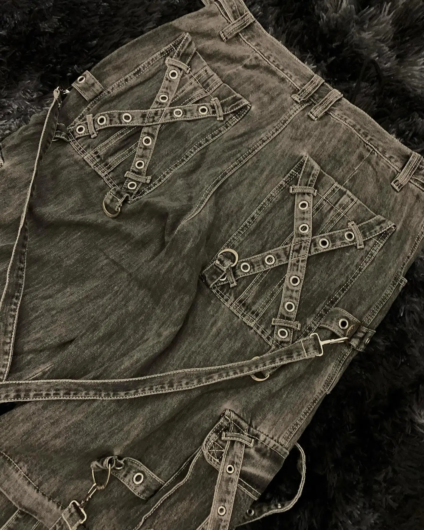 Punk Retro Trendy Strap Jeans Y2k Men Women Hip Hop Multi Pocket Baggy Denim Pants Fashion Patchwork Cargo Trouser Streetwear 250708