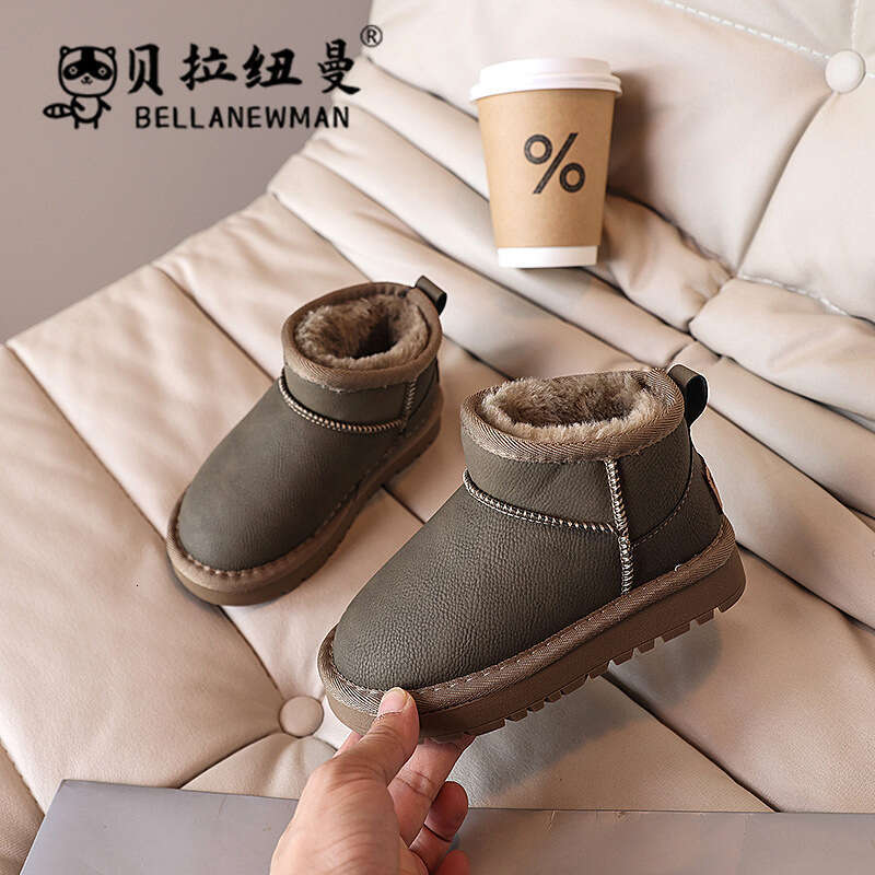 Children's Thickened Warm Snow 2024 Winter New Girls' Black Cotton Boys' Short Boots Medium and Large Kids' Shoes