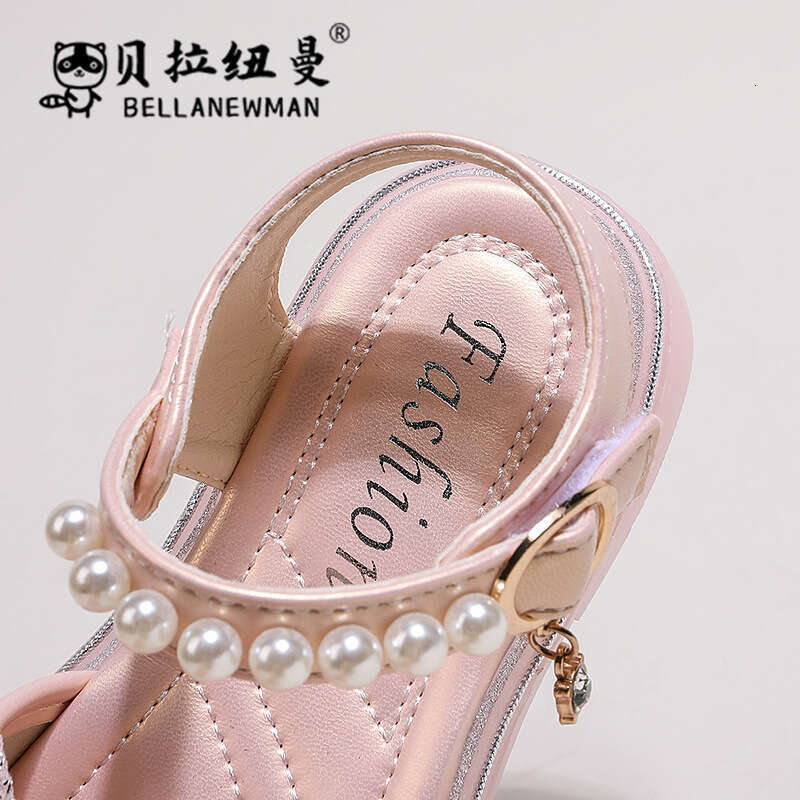 Children's 2024 Summer New Fashion Pearl Bow Princess Sandals Little Girls' Beach Shoes