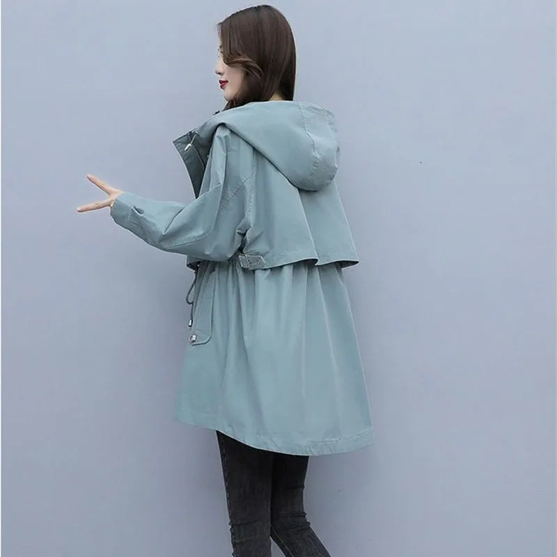 Safari Style Hooded Trench Coat Women Loose Windbreaker Cloak Coat Spring Autumn Fashion Lady Outerwear Casual Tops Trench 250708