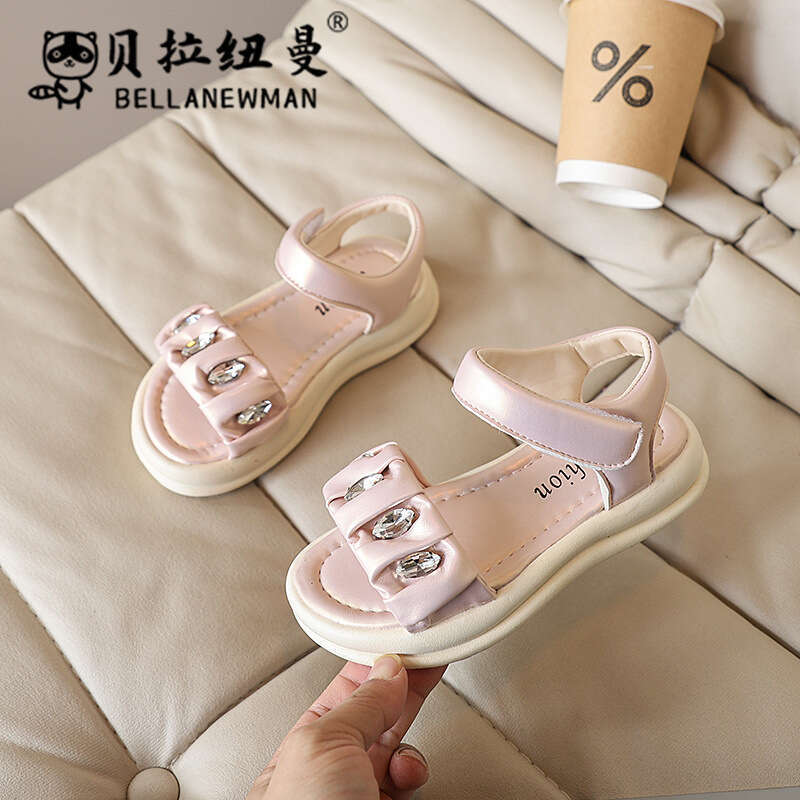 Girls Fashion Rhinestone Princess 2025 Summer New Children's Silver Sports Sandals Big Kids Beach Shoes Trendy