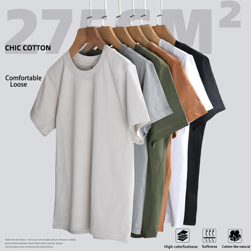 Kechao brand heavy cotton T-shirt heavy original cotton short-sleeved T-shirt summer high quality loose round neck shirt men's solid color clothe