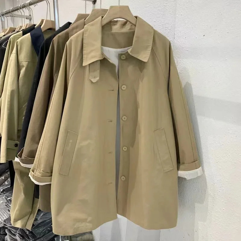 Spring Of The Season Korean Style Casual Lapel Short Loose Long Simple Style Coat Outerwear Polyester Fiber Fu 250703
