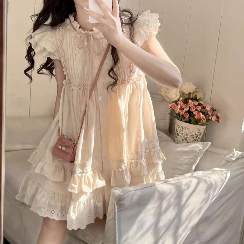 Small Flutter Sleeve Women, Summer New Ruffled Edge Elegant Slimming Petite Dress For Women B5