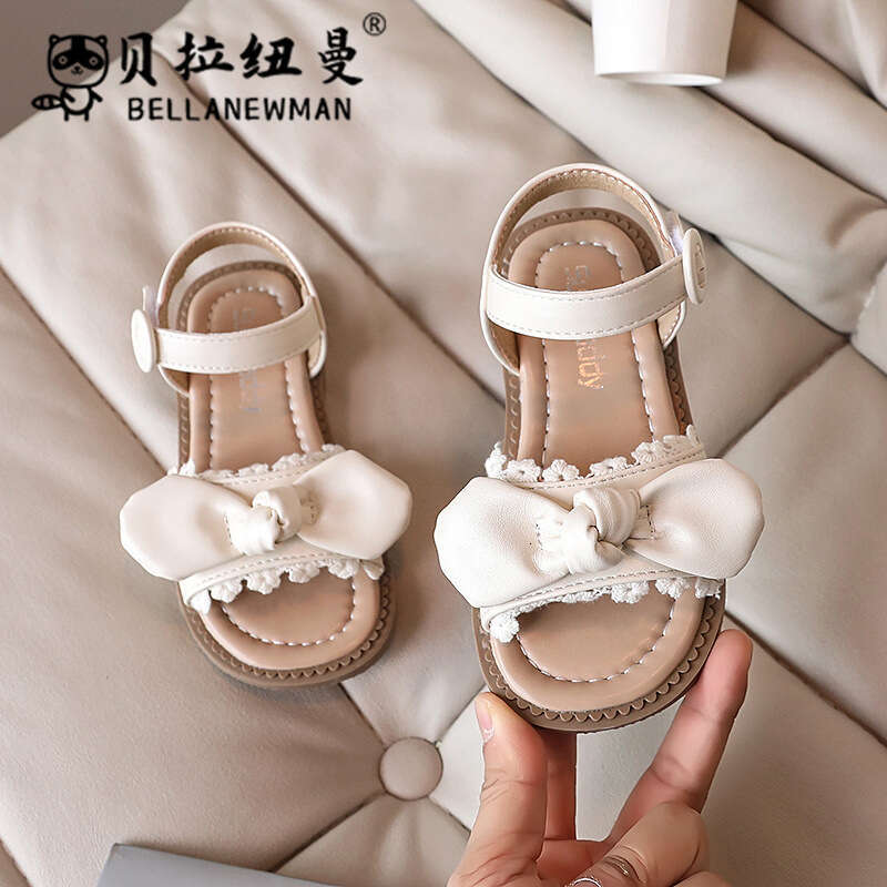 Bella Newman Girls' Bow Soft Sole Sandals 2024 Summer New Fashion Baby Slip-On Beach Shoes