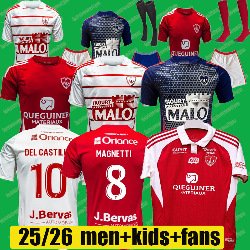 2025 2026 Brest Home Soccer Jersey DEL CASTILLO FAIVRE CAMARA PEREIRA LAGE SALAH Stade Brestois L AJORQUE MAGNETTI FERNANDES BALDE Football Shirt 24 25 men kids kit