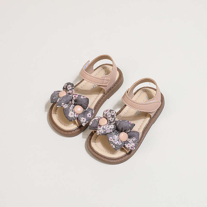 Girls' Bow Princess Sandals 2024 Summer New Korean Style Soft Sole Children's Open-Toe Beach Shoes