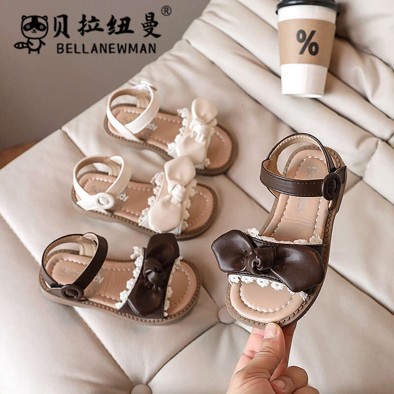 Bella Newman Girls' Bow Soft Sole Sandals 2024 Summer New Fashion Baby Slip-On Beach Shoes