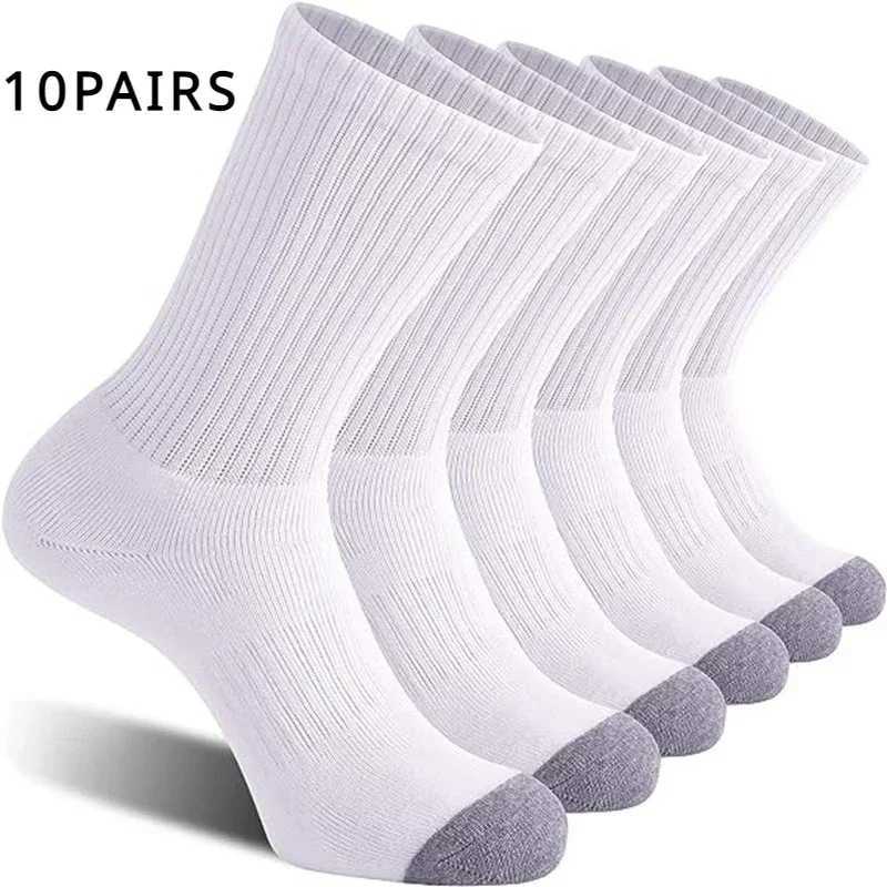 10 Pairs Plus Size Men Crew Socks EUR 39-47 High Tube Cotton Sports Socks Runing Football Soccer Athletic Socks White Black S25014