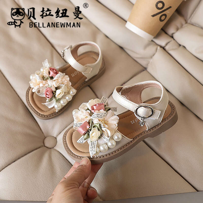 Girls' 2025 Summer New Fashion Flower Soft Sole Children's Sandals Little Girls Open-Toe Beach Shoes Toddlers
