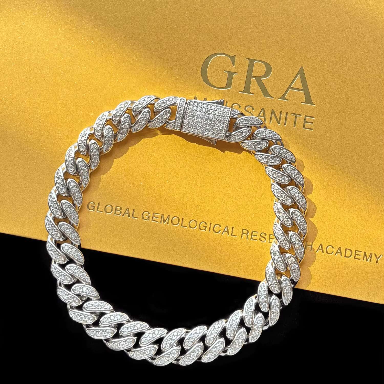 Vvs Moissanite Diamond 10mm Bracelet Mens Gold Plated S925 Cuban Link Chain Hiphop Bracelet Jewelry 10mm