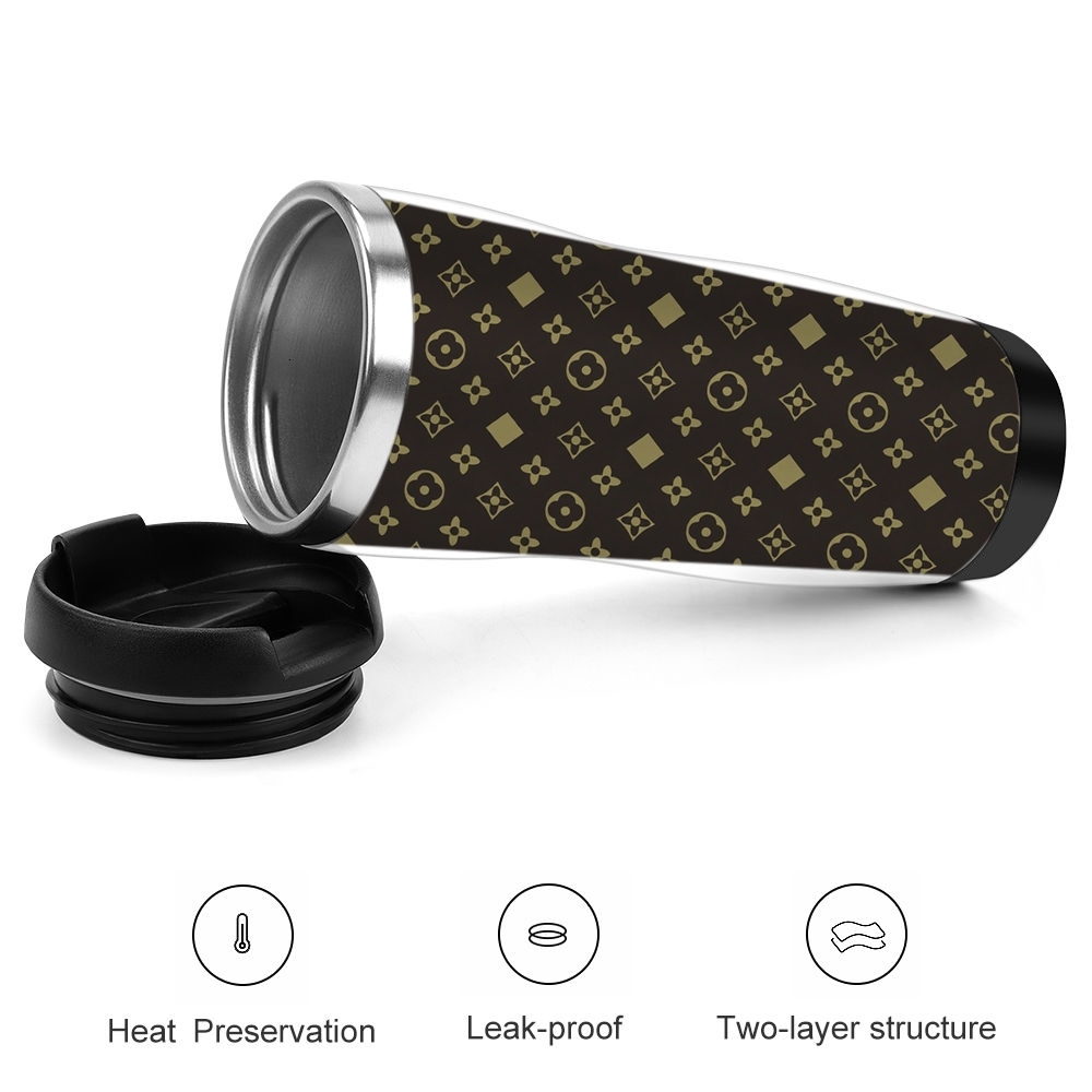 ddmythur Stainless steel water cup gold travel mug with flower and geometry pattern