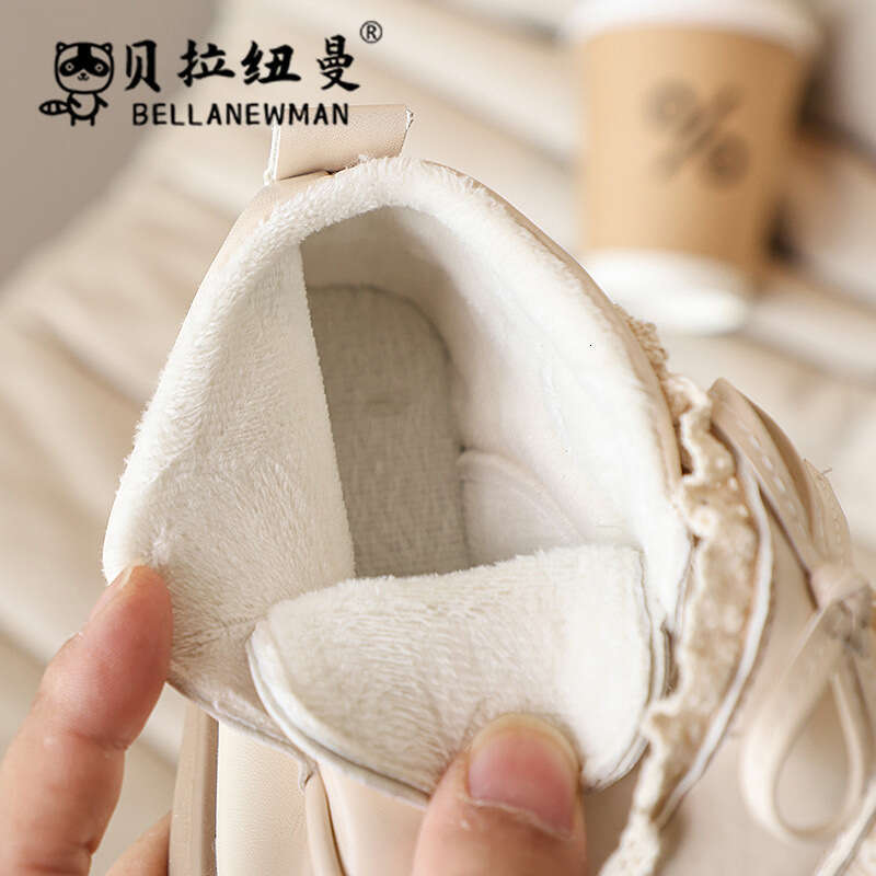 Girls' Bow Lace Leather Short 2024 Winter New Children's Double Cotton Princess Shoes Fashion Boots
