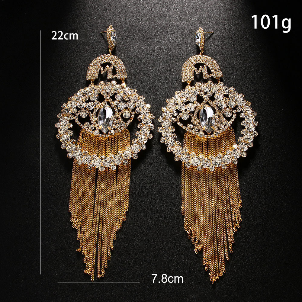 Stonefans Exaggerated AB Color Tassel Earrings Charm Accessories Stunning Piercing Fashion Fringes Earring Decorated Dance 241105